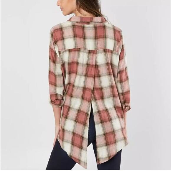 BKE Tops - BKE Plaid Slip Back Long Sleeve Button Front Shirt Size small Tie back